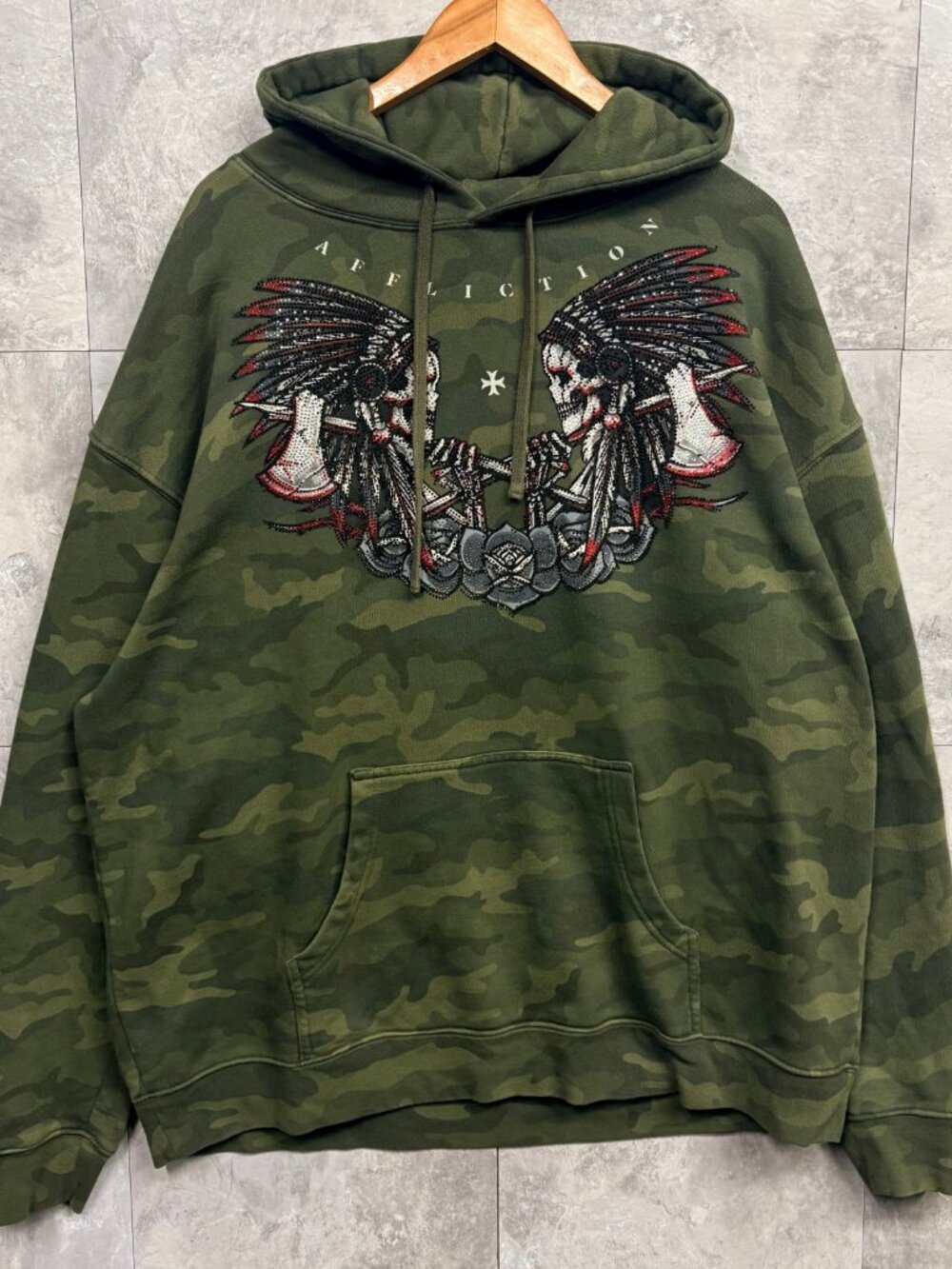 Affliction Black Label Camo Hoodie 2XL Skull